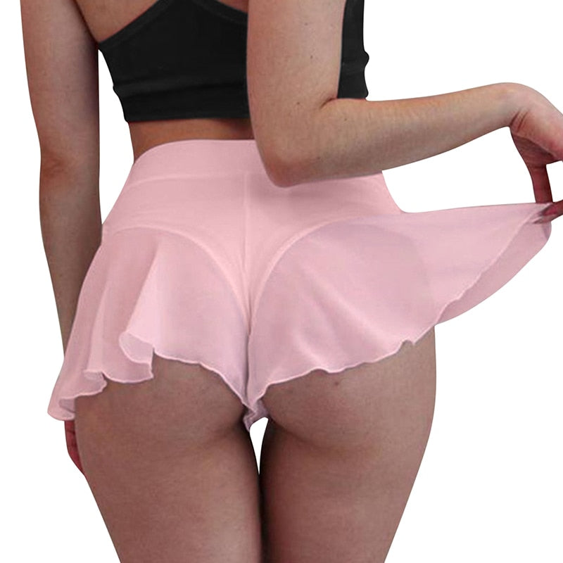 Summer Shorts Womens Fitness Sexy Veil Skirt Girls Gym Short Dance Skirt Shorts Solid Color Pantskirt Anti-emptied Shorts 2021