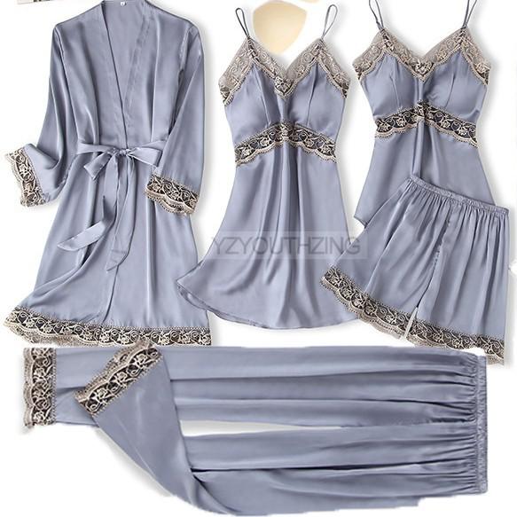 Women's Nightwear, 5 Piece Satin Robe Suit.