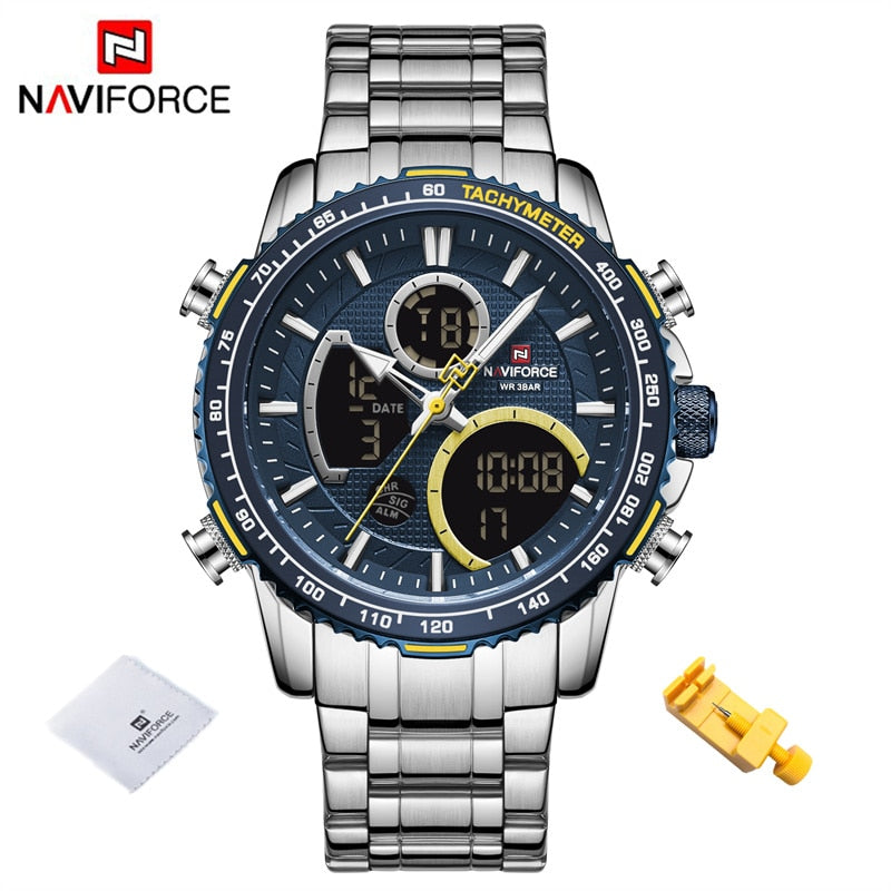 NAVIFORCE Men Watch Luxury Brand Sport Watch For Men Digital Chronograph Quartz Wristwatch Military Waterproof Steel Band Clock