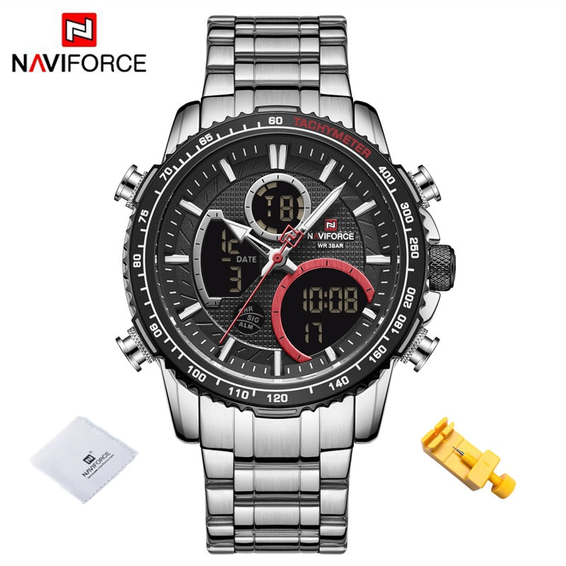 NAVIFORCE Men Watch Luxury Brand Sport Watch For Men Digital Chronograph Quartz Wristwatch Military Waterproof Steel Band Clock