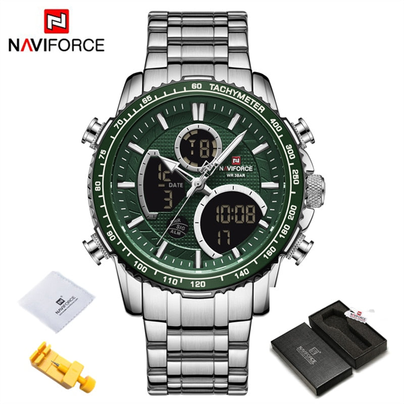 NAVIFORCE Men Watch Luxury Brand Sport Watch For Men Digital Chronograph Quartz Wristwatch Military Waterproof Steel Band Clock