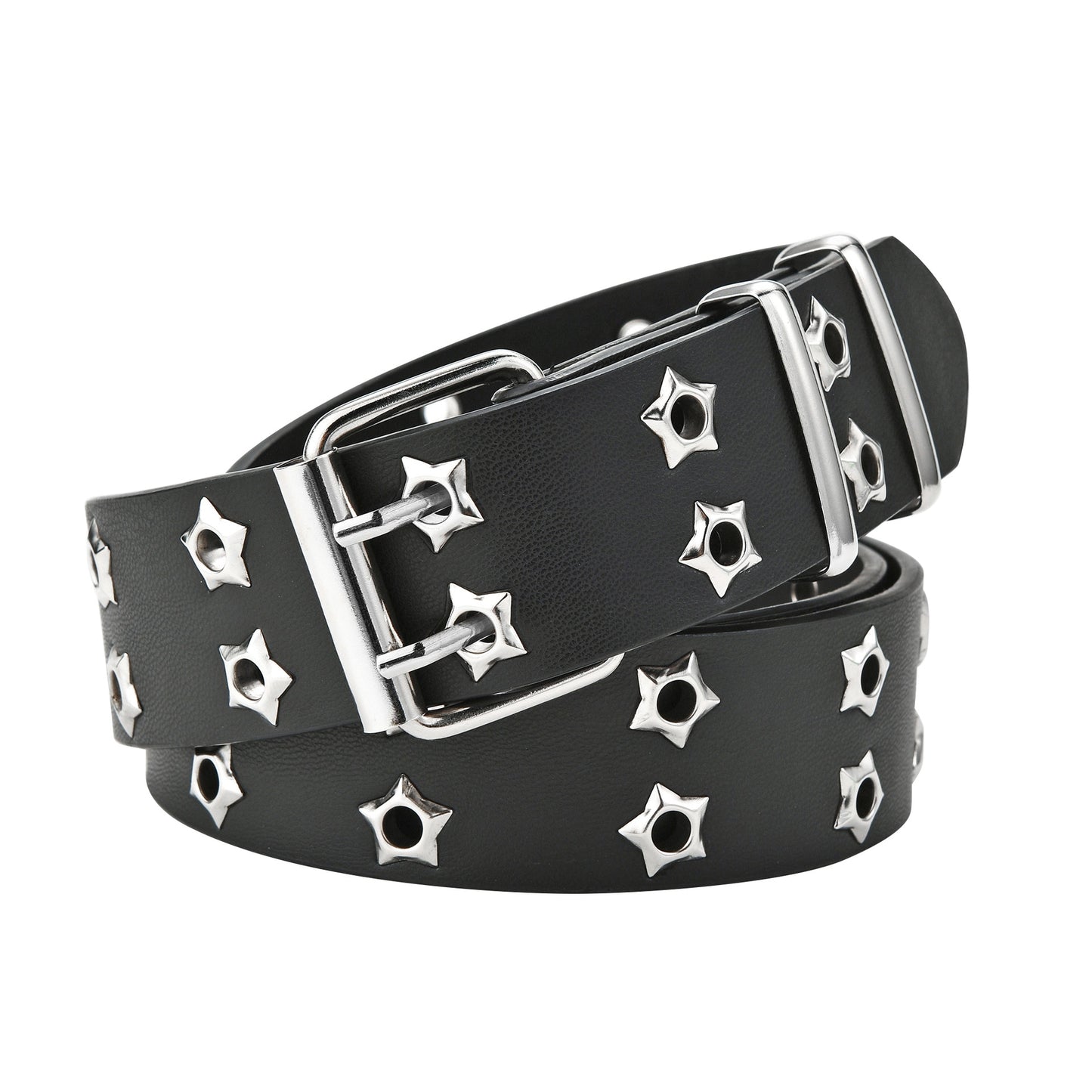 NEW Star Eye Rivet Belt Goth Style Double Pin Buckle Man/woman Fashion Casual Puck Style Pu Leather Waistband for Jeans Young