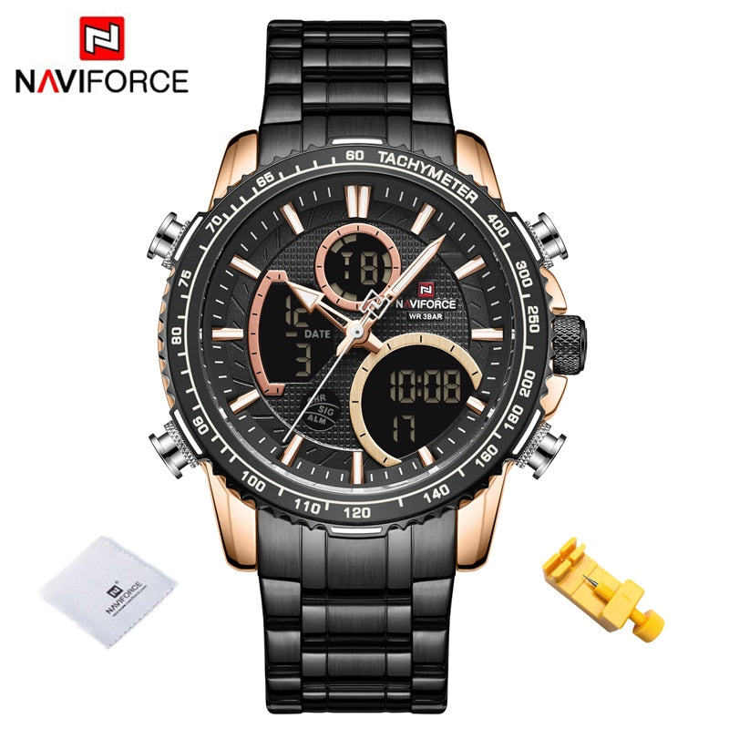 NAVIFORCE Men Watch Luxury Brand Sport Watch For Men Digital Chronograph Quartz Wristwatch Military Waterproof Steel Band Clock