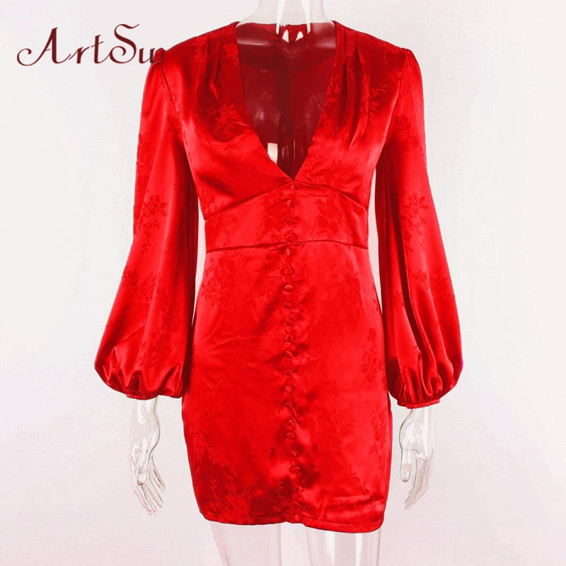 Women's Mini satin Dress Sexy Female Party Dresses