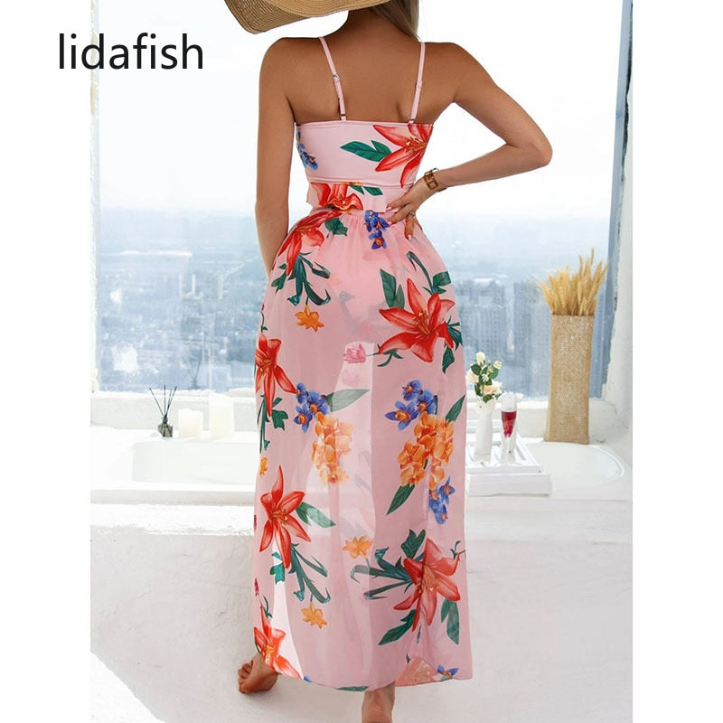 Women's New 3 Pieces Swimsuit Set. Lace Up Bikini Set With Skirt.