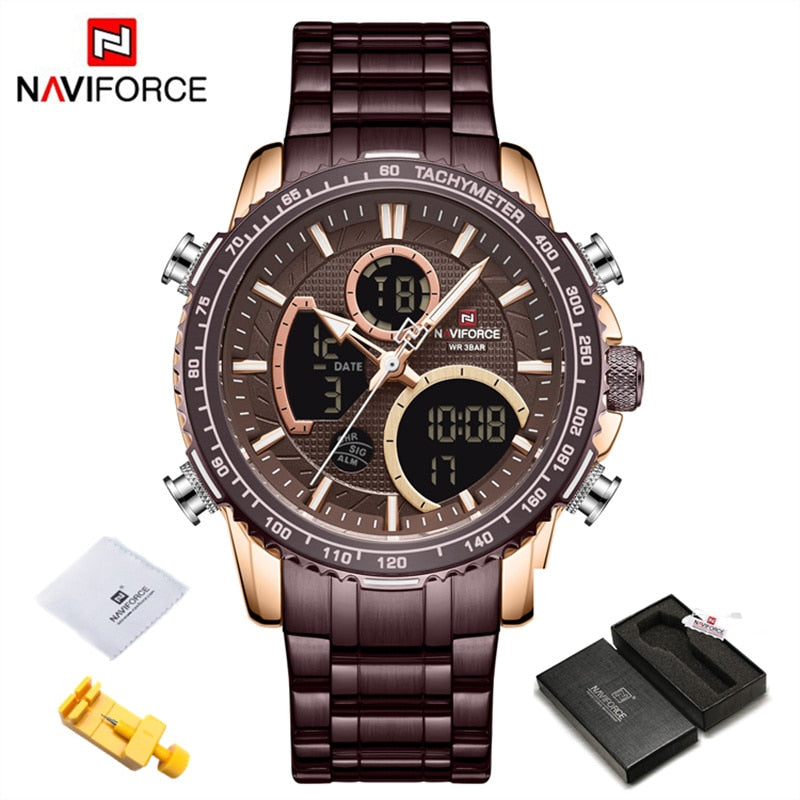 NAVIFORCE Men Watch Luxury Brand Sport Watch For Men Digital Chronograph Quartz Wristwatch Military Waterproof Steel Band Clock