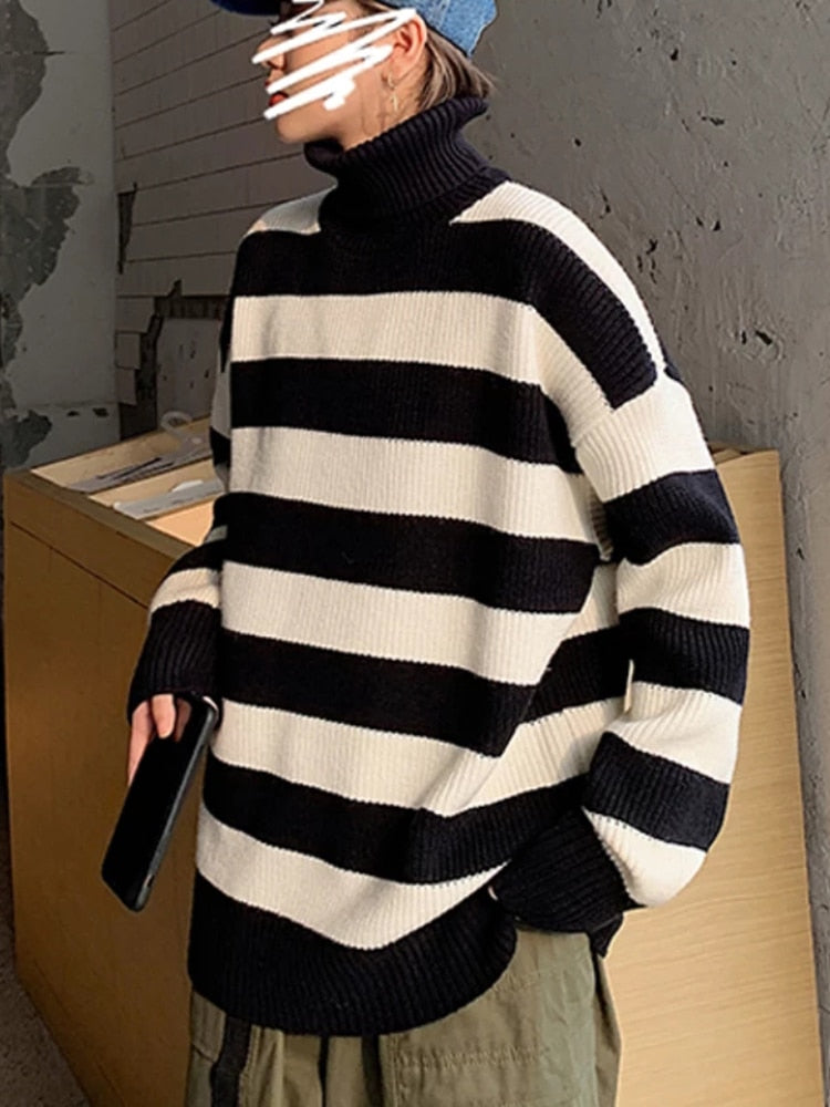 Autumn/Winter Women's Knitted Striped Sweater