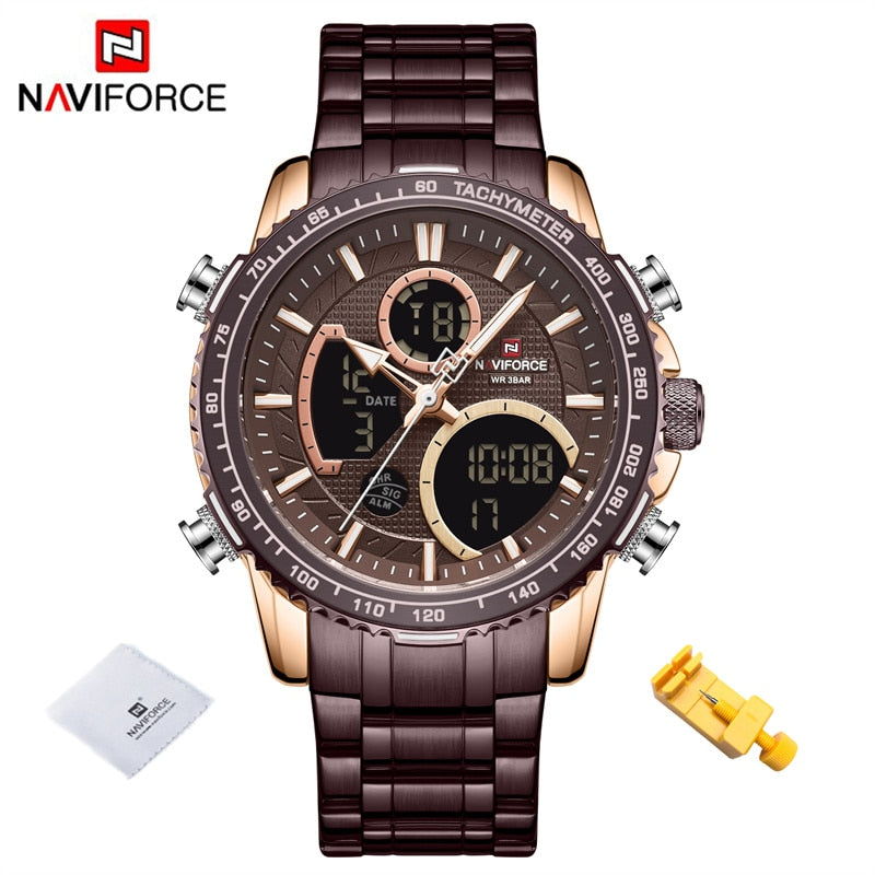 NAVIFORCE Men Watch Luxury Brand Sport Watch For Men Digital Chronograph Quartz Wristwatch Military Waterproof Steel Band Clock