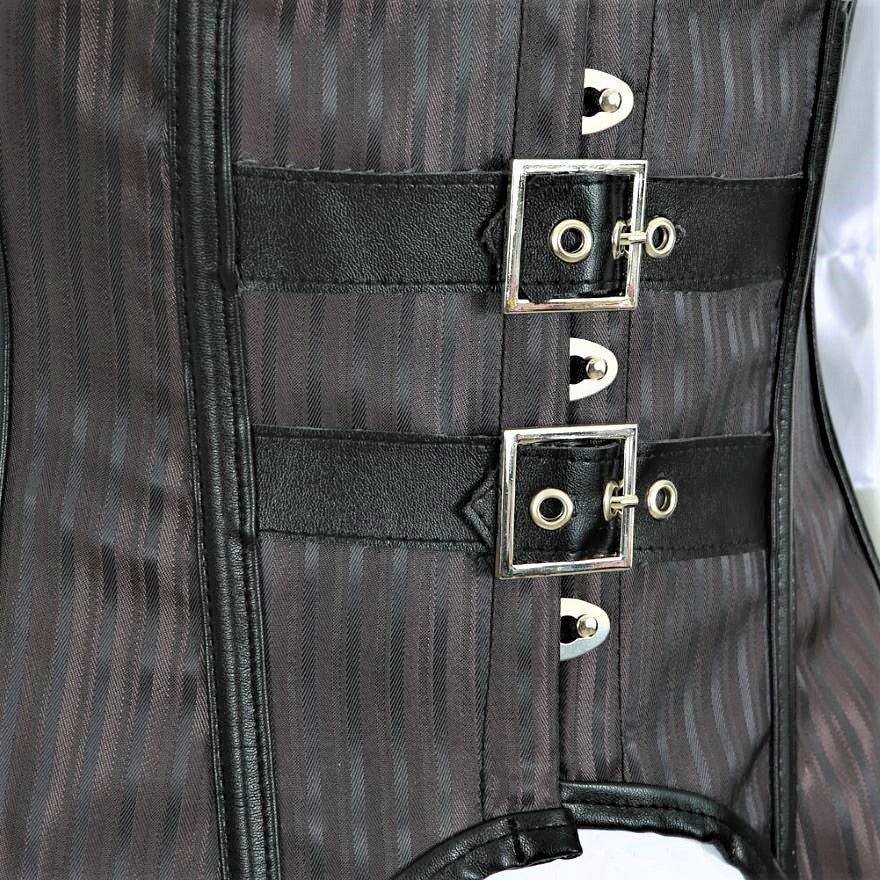 Steampunk Corset Striped Long Straps Bustier Vest Top with White Gothic Blouse Plus Size Burlesque Costume Korsett