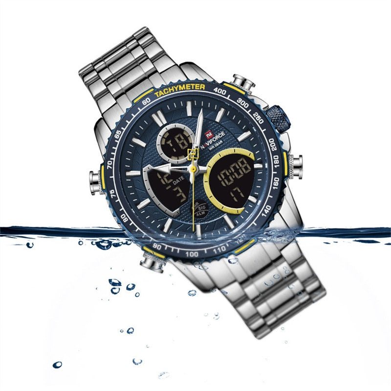 NAVIFORCE Men Watch Luxury Brand Sport Watch For Men Digital Chronograph Quartz Wristwatch Military Waterproof Steel Band Clock