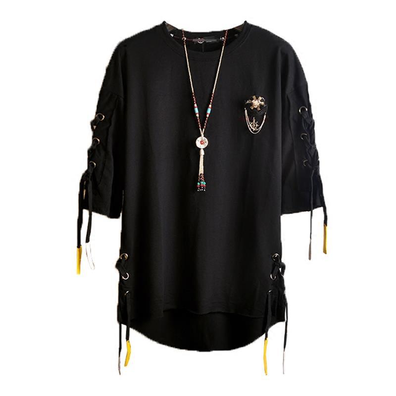 Men`s Street Style Lace Punk Gothic Pullover Designer Steampunk Hem Hip Hop Sweatshirts Shirts Tees