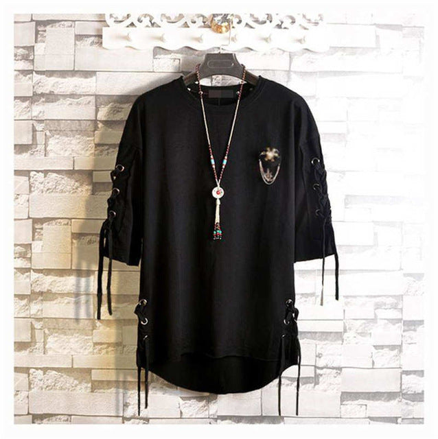 Men`s Street Style Lace Punk Gothic Pullover Designer Steampunk Hem Hip Hop Sweatshirts Shirts Tees