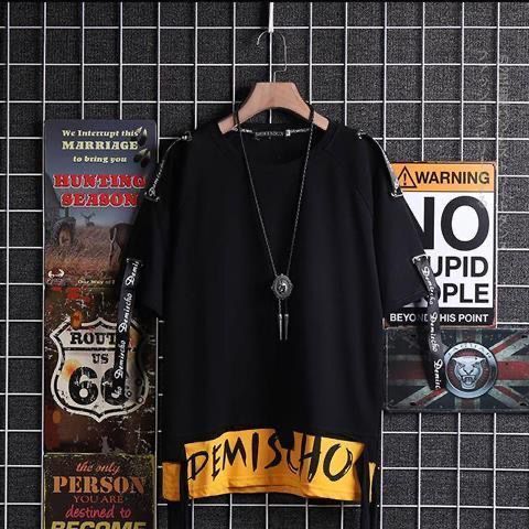 Men`s Street Style Lace Punk Gothic Pullover Designer Steampunk Hem Hip Hop Sweatshirts Shirts Tees
