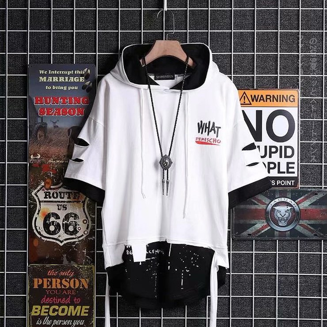 Men`s Street Style Lace Punk Gothic Pullover Designer Steampunk Hem Hip Hop Sweatshirts Shirts Tees