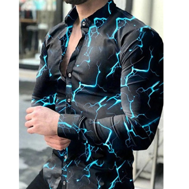 Printed Hawaii Casual Shirts 2021 Brand Streetwear Men's Long Sleeve Dress Shirt