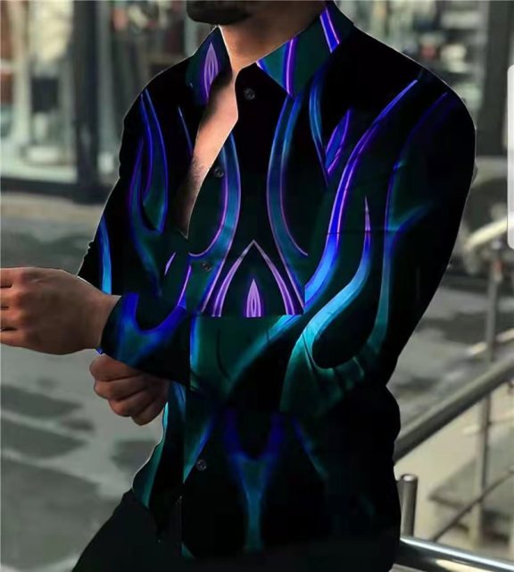 Printed Hawaii Casual Shirts 2021 Brand Streetwear Men's Long Sleeve Dress Shirt