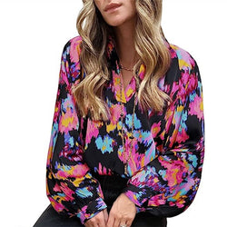 Women's Fashion Loose Temperament V-neck Printed Shirt