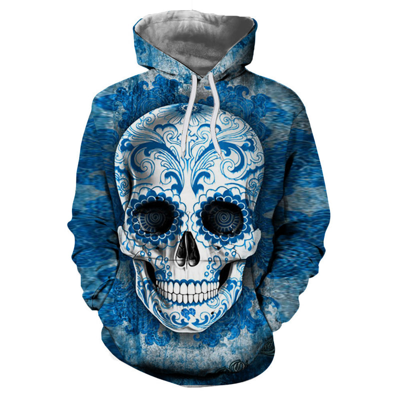 Men And Women 3D Skull Print Hooded Sweatshirt