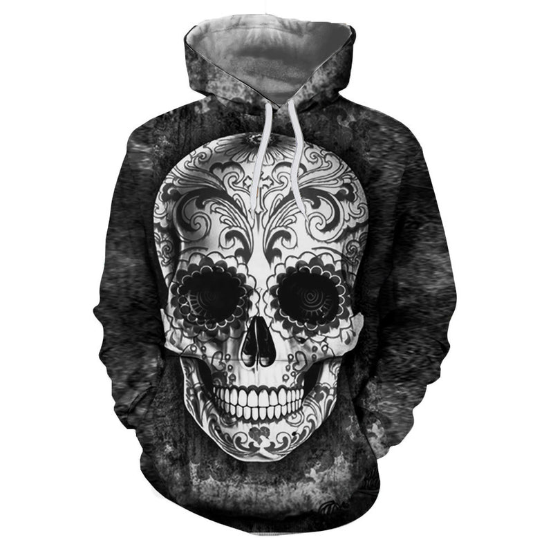 Men And Women 3D Skull Print Hooded Sweatshirt