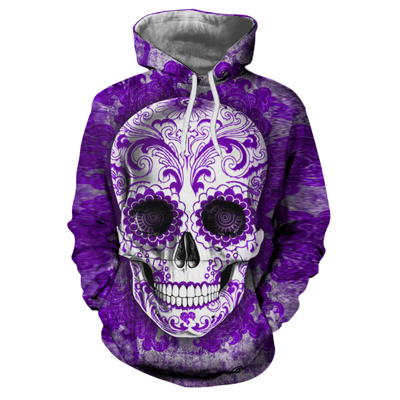 Men And Women 3D Skull Print Hooded Sweatshirt