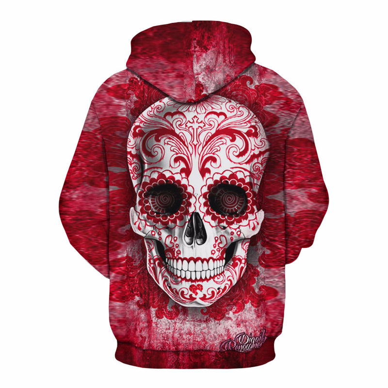 Men And Women 3D Skull Print Hooded Sweatshirt