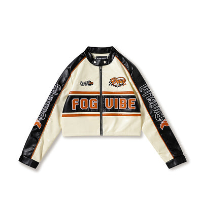 Short PU Leather Motorcycle Suit Women's Jacket Racing Suit Coat