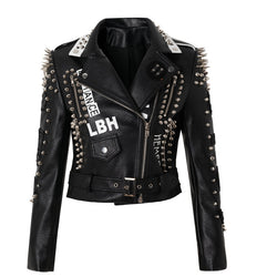 New Punk Rock Windmill Graffiti Leather Ladies Or Men's Jacket