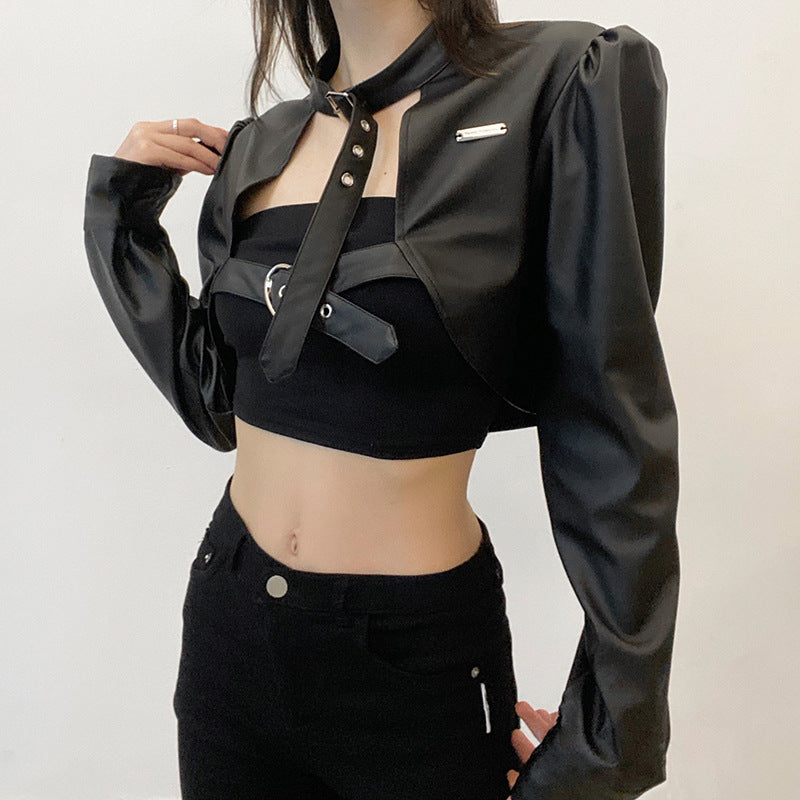 Street Biker Women's Short Leather Jacket