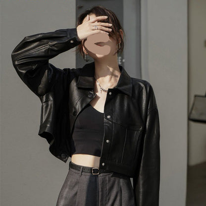 Short Leather Jacket New Vintage Women's Fashion