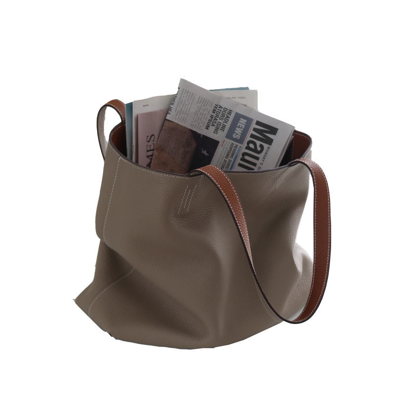 Double-sided Head Layer Cowhide Large Capacity Women's Bag