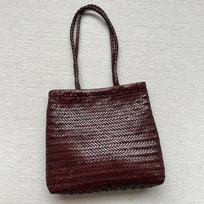 Woven Tote Vintage Top Layer Cowhide Handmade Shoulder Bag