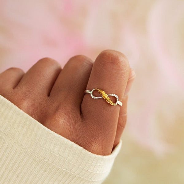 Two Tone Wrap Double Yellow Gold Feather Ring