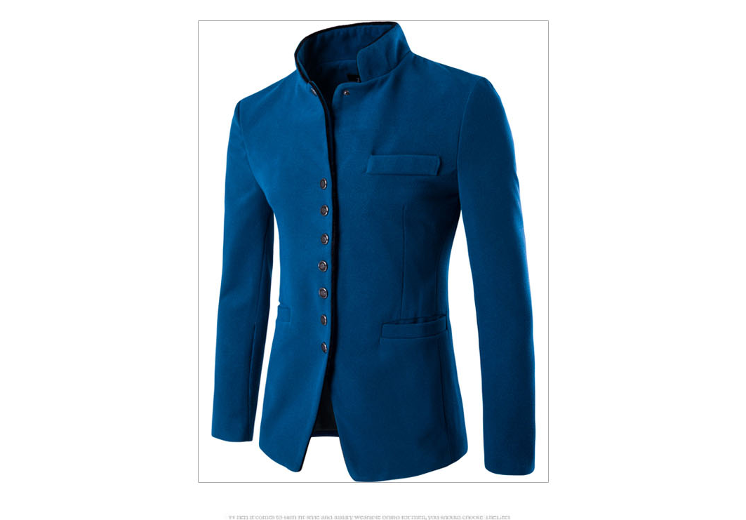 Men Jacket - Men Wool Single - Breasted Collar Tunic - Casual Jacket