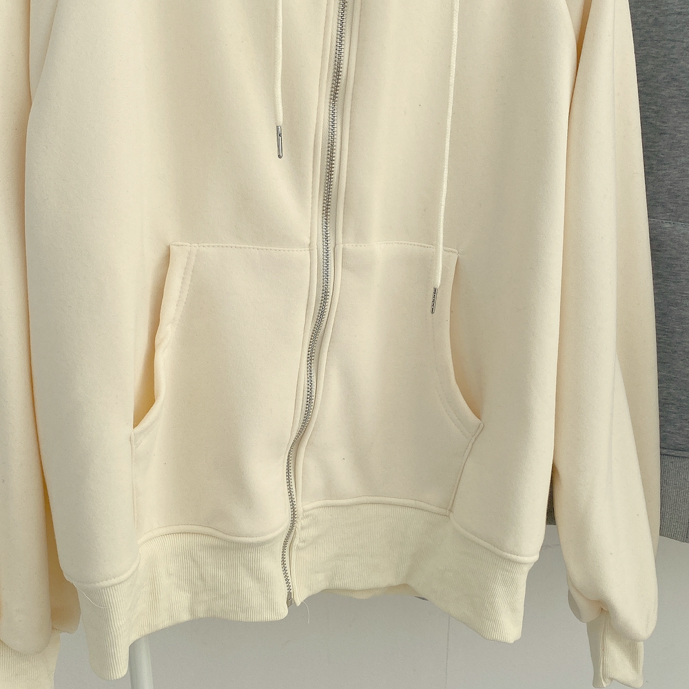 Fleece Thickened Solid Color Hooded Sweater Zipper