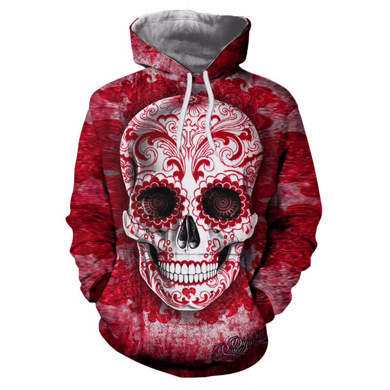 Men And Women 3D Skull Print Hooded Sweatshirt