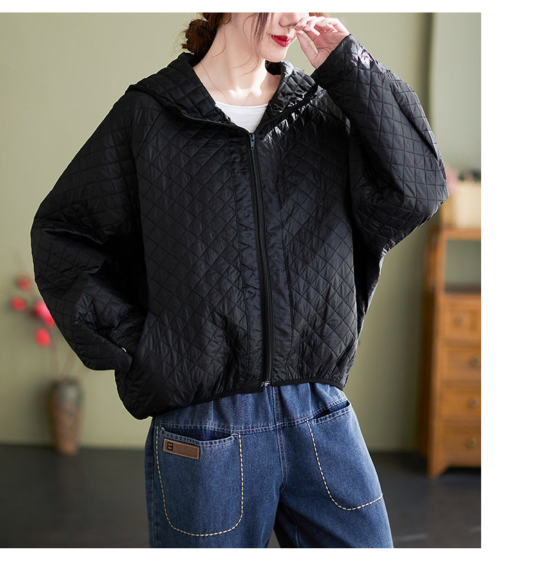 Autumn And Winter New Literary And Artistic All-match Long-sleeved Hooded Baseball Uniform Cotton Coat Short Coat Women