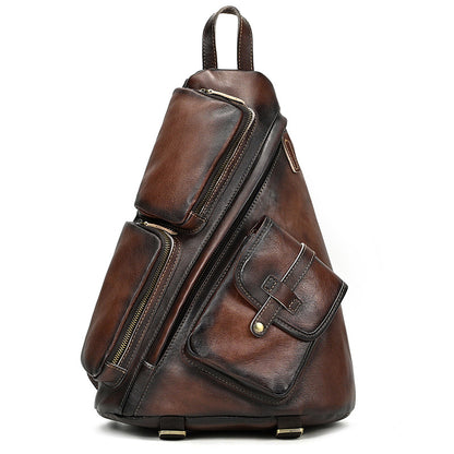 Retro Chest Bag High-grade Large Capacity Vegetable Tanned Leather