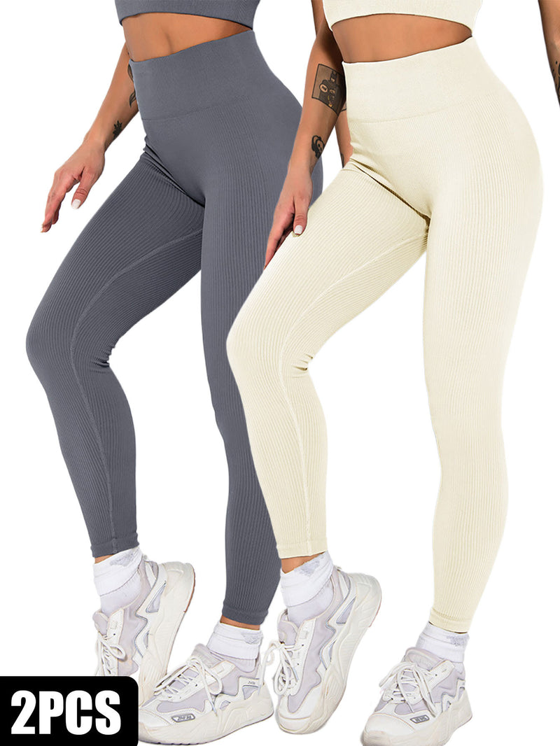 Seamless Ribbed Leggings for Women – 2 Pack | Soft & Stretchy High-Waist Fit