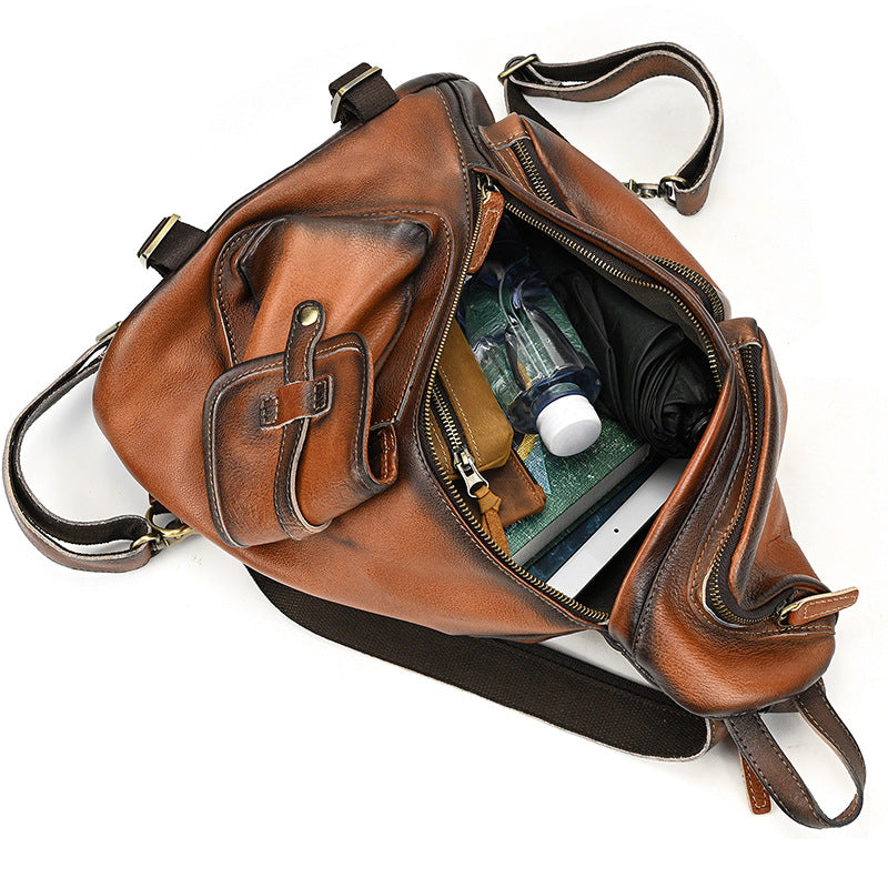 Retro Chest Bag High-grade Large Capacity Vegetable Tanned Leather