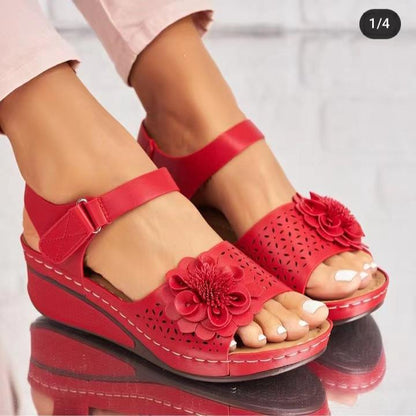 Women's Summer Plus Size Hollow-out Flower Platform Wedge Sandals