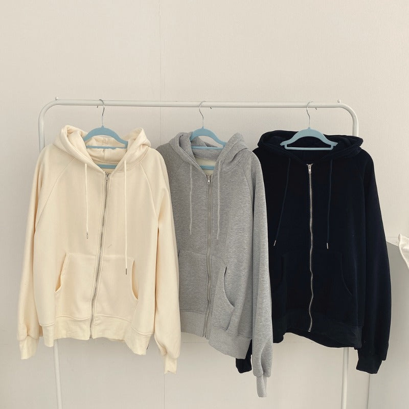 Fleece Thickened Solid Color Hooded Sweater Zipper