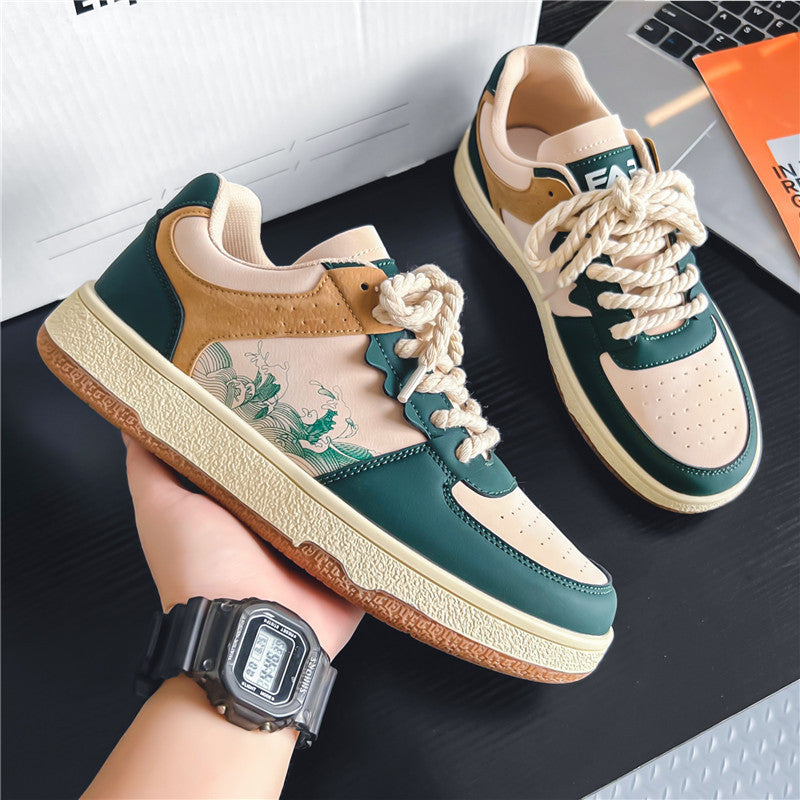 Lace-up Casual Shoes Men Soft Thick Sole Fashion Comfortable Breathable Flats Sneakers Student Platform Outdoor Walking Shoes