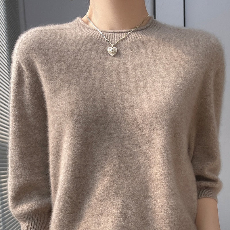 Spring Style Front Line Ready-made Garments Pure Wool Sweater Round Neck Curling Half Sleeve