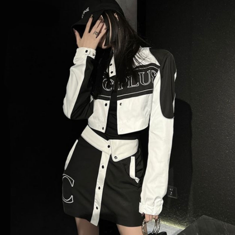 Ladies Motorcycle Jacket, Top High Waist, Short Skirt - Two-piece Set.