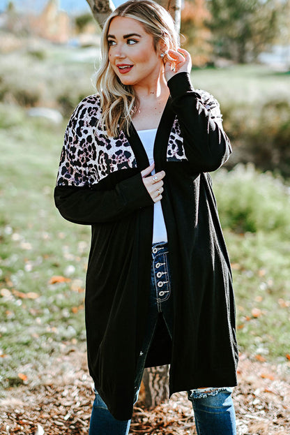Leopard Splicing Knitwear European And American-style Mid-length Casual Loose Ladies Jacket