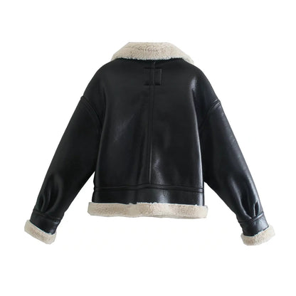 Trendy Biker Fleece Padded Faux Leather Jacket