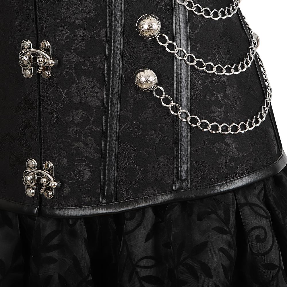 corset skirt 3 piece leather dress bustiers corset steampunk pirate lingerie corsetto irregular burlesque plus size black brown