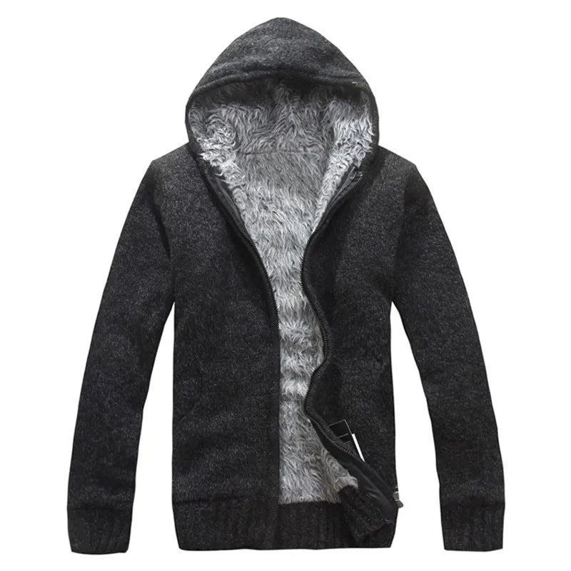 Autumn Winter Men's Thick Sweatercoat Collar Zipper Sweater Coat Outerwear Winter Fleece Cashmere Liner SweatersTurn-down Collar