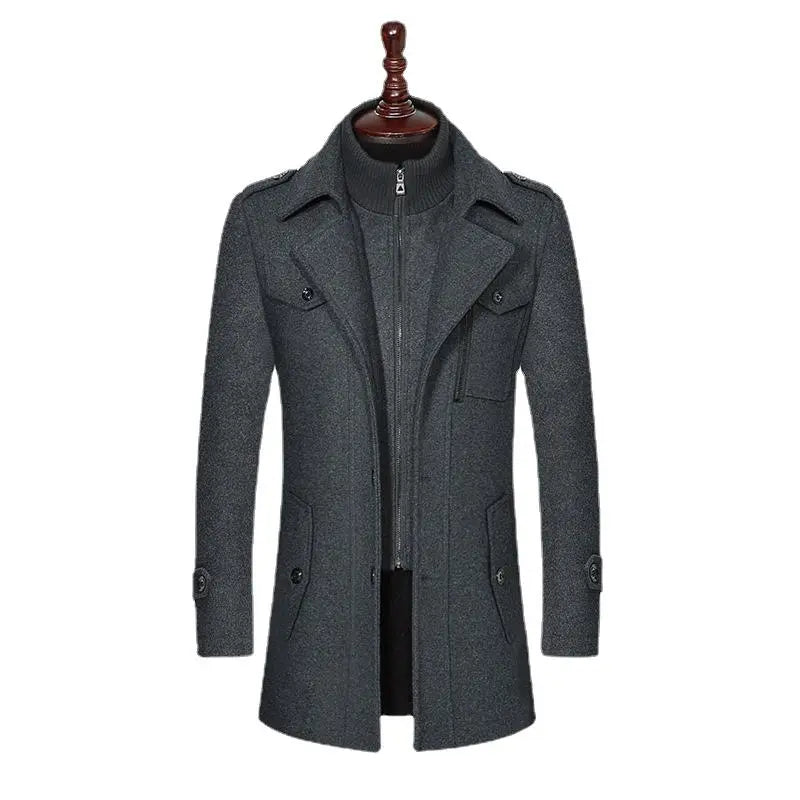 Winter Men's Wool Blends Double Collar Thick Jacket.