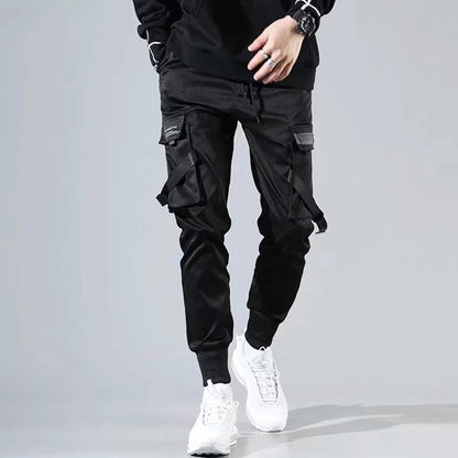 Ribbons Harem Joggers Men Cargo Pants Streetwear 2023 Hip Hop Casual Pockets Track Pants Male Harajuku Fashion Trousers